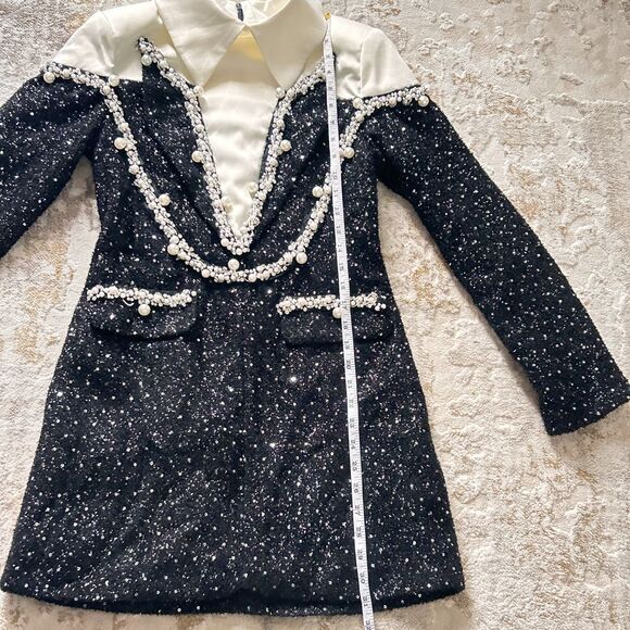 Z.Y Eleonore Faux-Pearl Tweed Mini Dress - Size Medium - Picture 4 of 11